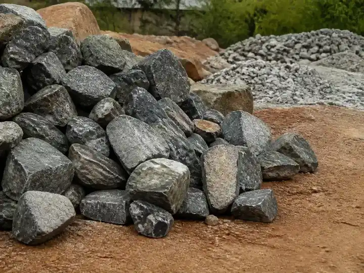 Large quarry boulders and mixed backfilling stones